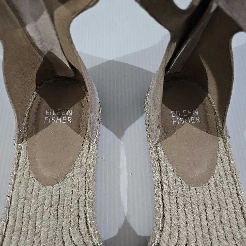 Eileen Fisher Lala Flat Espadrille Womens 10 Metallic Tan Leather Sandal
